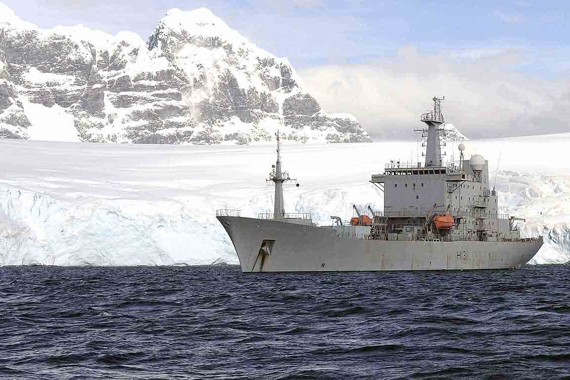 HMS Scott At Anchor near Port Lockroy in the Antarctic
