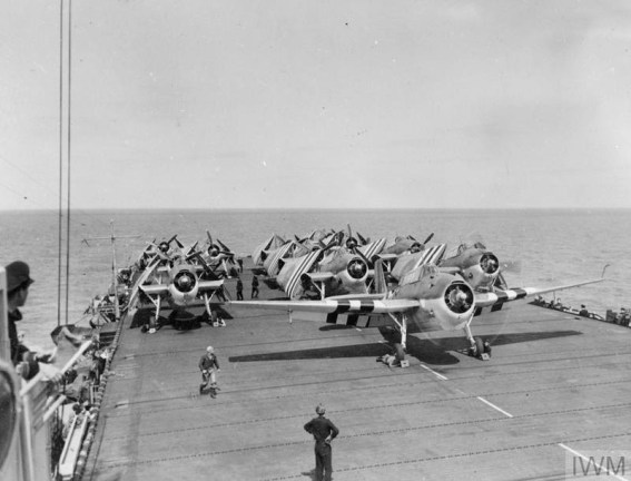 ON BOARD THE ESCORT CARRIER HMS TRACKER. 11 JULY 1944.