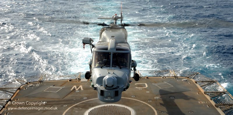A Lynx MK8 Helicopter Lands Onboard HMS Cornwall